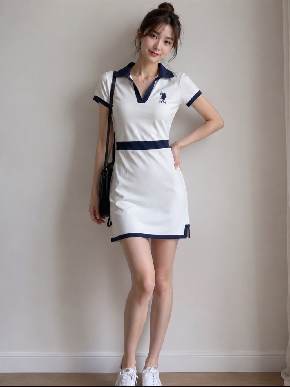 U.S. Polo Assn. White Mini Dress with Navy Trim